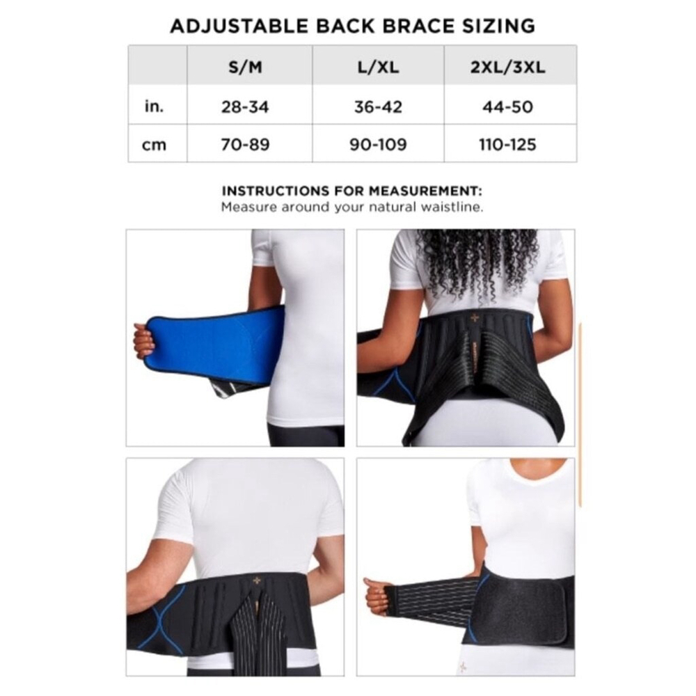 TOMMIE COPPER Black/Blue Adjustable Compression Back Brace NEW Large/XLarge - Picture 6 of 6